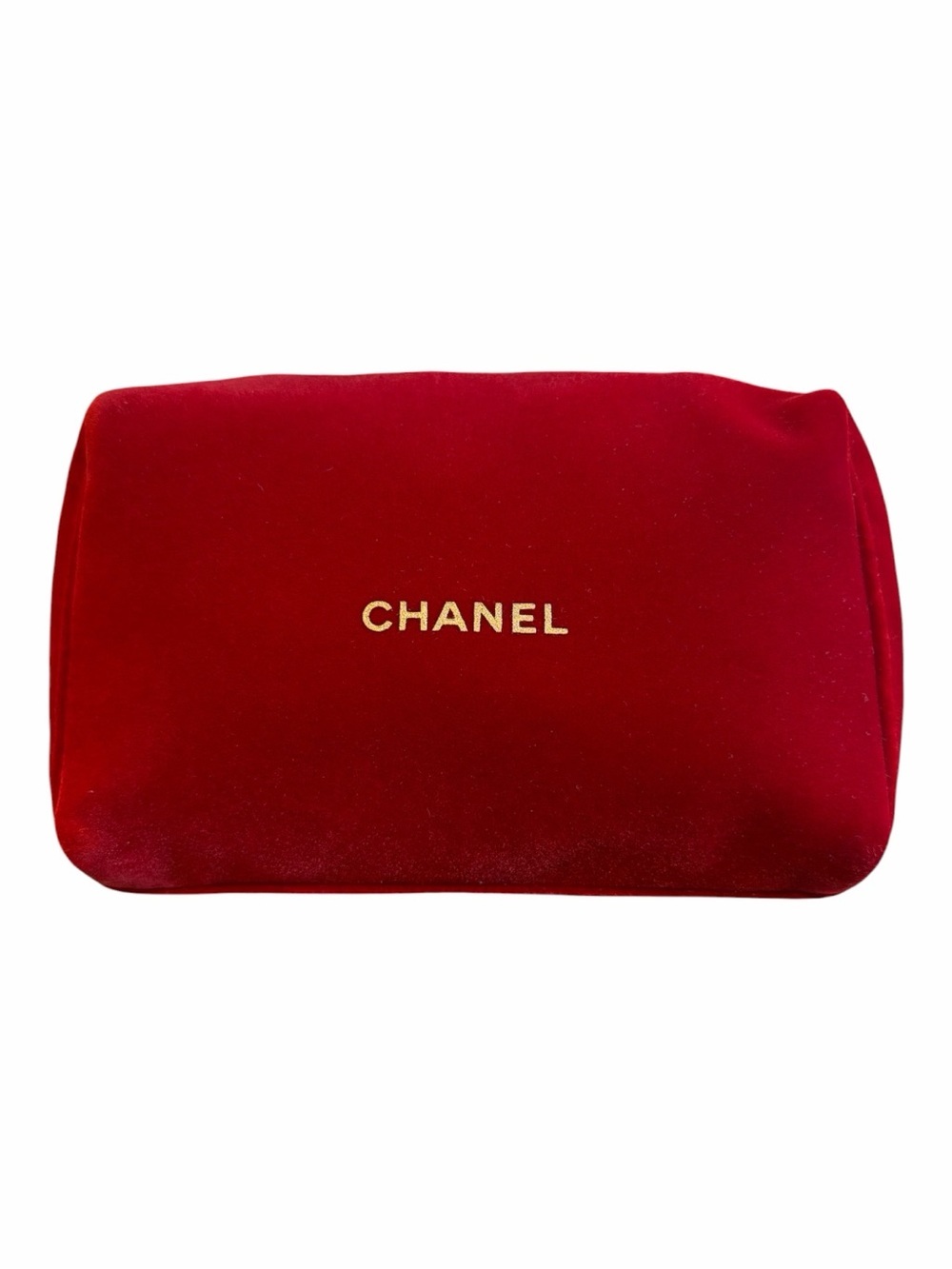 CHANEL Red Velvet Cosmetic Pouch with Gold Logo